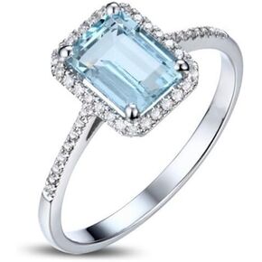 Aquamarine Ring Sterling Silver Aquamarine Ring for Women Moissanite Engagement Rings Keepsake Ring for Women
