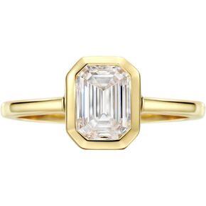 Sterling Silver 2ct Emerald Cut Cubic Zirconia Engagement Rings for Women 18K Gold Plated Solitaire Bezel Setting Wedding Ring Promise Ring Wedding Band