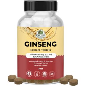 Panax Ginseng Extract Tablets - 200mg Highly Potent 80% Ginsenosides for Energy & Relaxation - Natural Herbal Supplement for Cognitive Booster - 30 Tablets