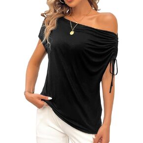 VIMPUNEC Womens Summer Off The Shoulder Tops Dressy Casual Top Trendy Going Out Blouses Short Sleeve Shirts