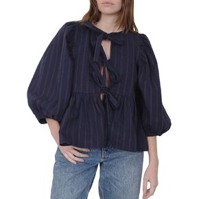 Peplum Tops for Women Tie Front Puff Sleeve Peplum Blouse