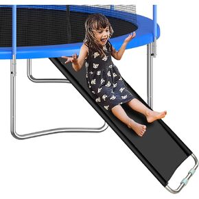 Universal Trampoline Slide, Outdoor Trampoline Slide Attachment, Heavy Duty Steel Trampoline Accessories, Clamps to Frame, Slide Ladder for Kids Climb Up&Slide Down