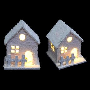 Beaupretty 2pcs Wooden Led Christmas Village Illuminated Christmas House Rustic Wood Snow House Figures Miniature Christmas Town Winter Village Cottage Xmas Table Decoration Gifts