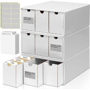 Homthy Trading Cardboard Storage Box 12 Pack with 50 Card Dividers, Collectors Card Organizer Box with Labels Fit for YuGiOh, MTG and Sport Cards