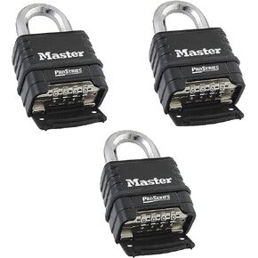 MasterLock 1178D Combination Padlock, Die Cast Body, 3 Pack Black/Silver (Keyed Different)