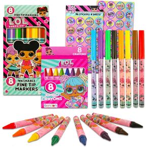 LOL Surprise Coloring Set for Girls - Bundle with 8 LOL Surprise Markers and 8 LOL Surprise Jumbo Crayons for Coloring, Crafts, Drawing, and More Plus Stickers | LOL Surprise School Supplies for Kids