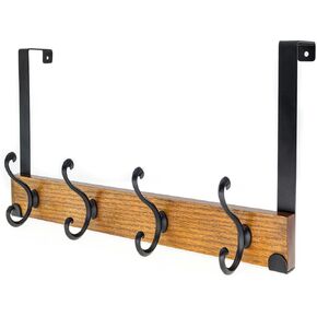 creathome Dual-Purpose Wooden Hanger with 3 Round Hooks Classic Color, Behind/Over The Door Towel Rack for Bathroom, Heavy Duty Wall Mounted Coat Rack, No Drilling