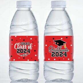 25 x Graduation Water Bottle Label Party Favors Table Decor Congrats Class of 2024 Waterproof Sticker Graduation Party Decorations Grad Favors (Blue)