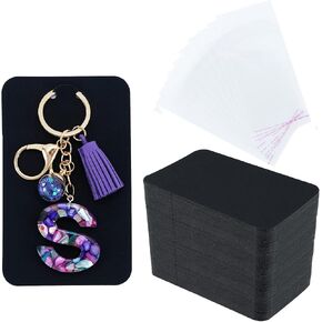 Keychain Display Cards with Self-Sealing Bags, 100 PCS 3'' x 4.7'' Keychain Holder for Display Keyring Jewelry Packaging Supplies (Black) in Saudi Arabia