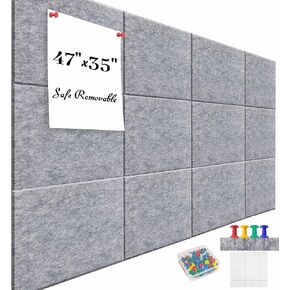 Felt Bulletin Board Felt Wall Tiles 12 Pack- 47"x35" Large Cork Board/Cork Tiles Alternative Safe Removable Felt Boards for Walls Felt Board for Office Felt Pin Board Light Gray