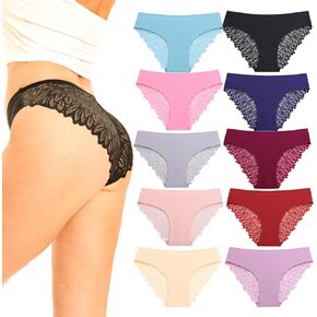 Women Sexy Lace Underwear Silky Seamless No Show Panties Ladies Bikini Lightweight Cheeky Hipster