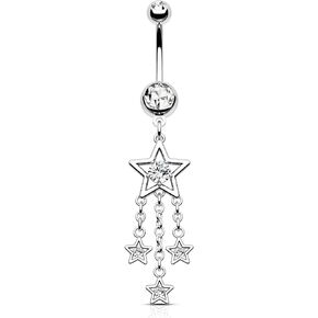 Dangle Belly Button Rings 14G Star Dangly Belly Navel Rings for Women Silver Belly Piercing Jewelry Dangling Stainless Steel