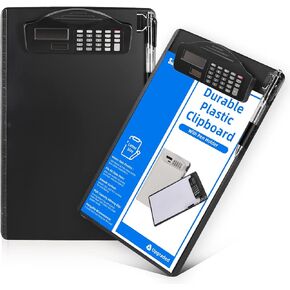 Sunnyclip Clipboard with Pen Holder & Calculator, [20% Thicker & Durable] Plastic Clip Board with Side Ruler, 9x13 Hanging Contractor Clipboard for Letter Size/A4 Paper, for Work, Office, School,Black