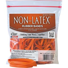 Alliance Rubber 37648#64 Non-Latex Rubber Bands, 1/4 lb Poly Bag Contains Approx. 95 Bands (3 1/2" x 1/4", Orange)