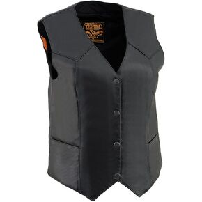 Milwaukee Leather SH1227 Women's Black Leather Classic Western Motorcycle Rider Vest- Front 4-Snap Button Closure