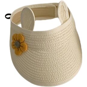 Baby Girls Roll-up Straw Hat Infant Cute Flower Open Top Visor Hat Summer Beach Sun Protection Cap Adjustable