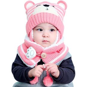 Baby Beanie Hat Scarf, Newborn Toddler Winter Warm Knit Cap, Fleece Lining Winter Warm HAT for Little Boys Girls