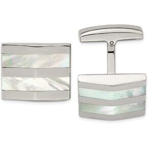 Solid Stainless Steel Men's Mother Of Pearl Square Cufflinks