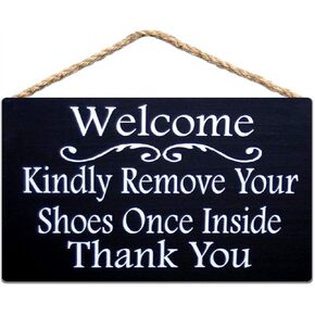 KDLY Welcome Kindly Remove Your Shoes Once Inside Thank You Wood Sign Home Decor Door Wall Hanger Keep Clean Manners Take Off Shoes 10x5 in / 25x13 cm