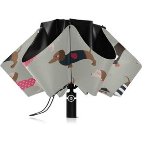 Folding Inverted Umbrella Cute Dachshunds Portable Windproof Umbrellas for Rain & Sun Funny Dog Easy Automatic Open & Close Travel Umbrella for Men Women