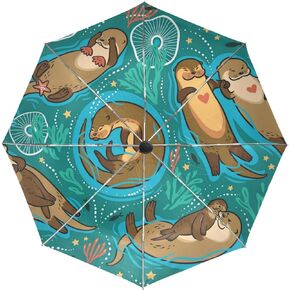 Vantaso Automatic Umbrella Windproof Cute Brown Otters Coral for Kids Women