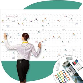 Large Dry Erase Wall Calendar - 38" x 58" - Full Year 12-Month Whiteboard for Office, Home, and School - Giant, Laminated, and Reusable
