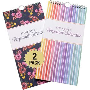Perpetual Calendar: Spiral Organizer for Birthdays, Anniversaries, Important Dates and Monthly Remembrances. Wall Hanging Notebook Journal (Pack of 2)