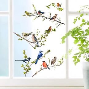 Birds Window Decals Anti Collision Double Sided Window Stickers Window Decal Branch Stickers of Windows for Spring Decorations Window Decal Clings Removable (23.6 x 11.8 inch)