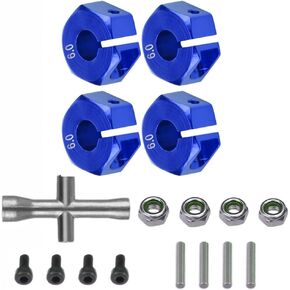 Aluminum 12mm RC Wheel Hub Adapter 7mm Thickness M4 Flanged Lock Nut Cross Wrench for 1/10 Slash 4X4 VXL 2WD Rustler RC Car Upgraded Part(Blue)