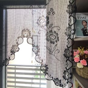 Beige Flower Lace Tie Up Curtains for Kitchen Window Embroidered Sheer Roman Curtains for Small Window Adjustable Balloon Curtains for Living Room Bathroom 1 Panel W59 X L39 Inch