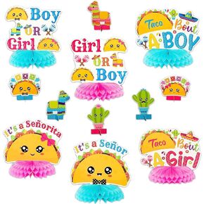 Haooryx 12Pcs Taco Bout a Baby Gender Reveal Honeycomb Centerpiece, Mexican Cinco De Mayo Theme Fiesta Party Table Topper Decoration for Boy or Girl Baby Shower He or She Gender Reveal Party Supplies