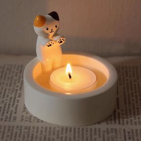 Cartoon Kitten Candle Holder, Cute Cat Candle Holder Warming Paws Handmade Ceramic Candlestick, Kitty Warming Its Paws Cute Scented Light Holder Decoration Gift for Girl Lady(Color:Type A) in Saudi Arabia