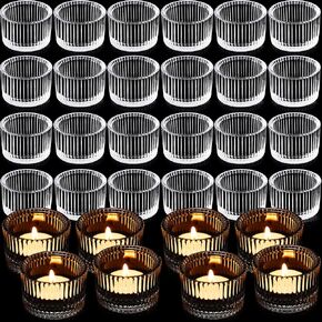 Gueevin 36 Pcs Clear Votive Candle Holders Small Glass Tealight Candle Holder Round Ribbed Candle Holders for Table Home, 2.1 x 2 x 1.3 Inch