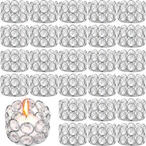 Potchen Liphontcta 30 Pieces Tealight Candle Holders Votive Candle Holder Stand Diamonds for Table Favors (Gold)
