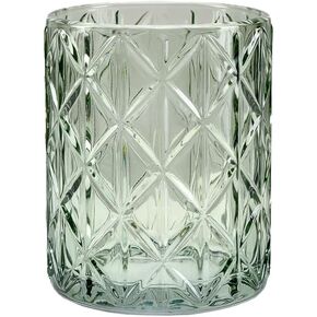 Serene Spaces Living Set of 6 Small Green Diamond Cut Glass Tealight Holder, Decorative Centerpiece for Wedding, Christmas, Thanksgiving, Party, Spa, Dining Table Décor, 2.75" Diameter & 3.25" Tall