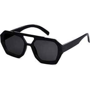 Trendy Designer Inspired Aviator Sunglasses for Women Men Hexagonal Square Thick Frame Double Bridge Sun Glasses