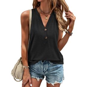 Women Summer Tops Sleeveless V Neck Tshirts Button Down Shirts Dressy Casual Clothes Fashion Trendy Blouses