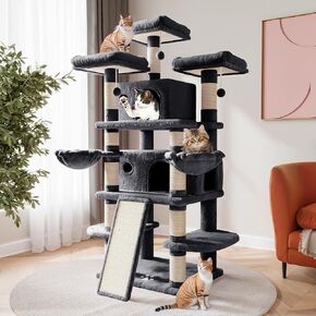 SHA CERLIN 68 Inches Multi-Level Large Cat Tree for Large Kitties/Big Cat Tower with Condo/Cozy Plush ‌Pussycat Perches/Sisal Scratching Posts and Hammocks/Activity Center/Pink
