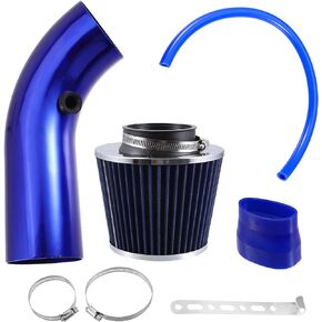 X AUTOHAUX 3 Inch Universal Cold Air Intake Pipe Kit Aluminum Alloy Air Filter Induction Flow Hose Pipe with Air Filter Blue