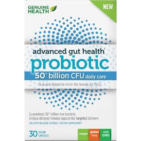Genuine Health Probiotics, 50 Billion CFU, Daily Care, 15 Diverse Strains, Soy Free, Gluten Free, Vegan Delayed-Release Capsules for Advanced Gut Health (60 Count)