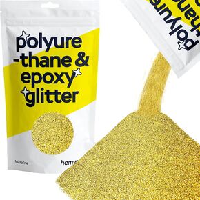 Hemway Polyurethane & Epoxy Resin Glitter 100g / 3.5oz Metallic Crystal Flake Additive for Flooring Jewelry Tumblers Glass Pigment - Microfine (1/256" 0.004" 0.1mm) - Gold