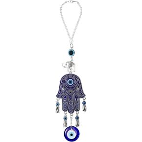 Evil Eye Car Hanging Ornament Evil Blue Eye Charms for Rear View Mirror Evil Eye Beaded Decor Evil Eye Car Accessories Evil Eye Window Pendent for Window Car Door Frame Balcony (Hamsa Hand)