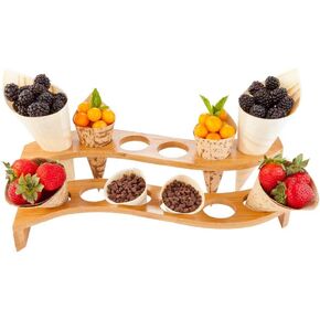 Restaurantware Curved Multi Level Food Cone and Sushi Hand Roll Display Stand: Perfect for Restaurants Catered Events and Buffets - Holds 12 Cones - Made from Organic Bamboo - 1ct Box