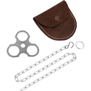 BPS Knives Camping Tripod Board with Leather Case - Turn Branches into Campfire Tripod - Campfire Support Plate with Adjustable Chain for Hanging Cookware - Outdoor Cooking