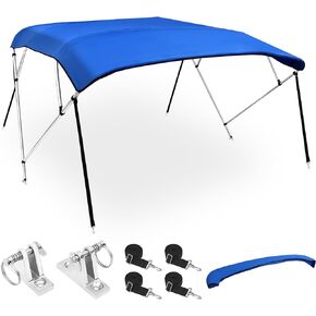 X AUTOHAUX 3 Bow Bimini Top Cover Boat Canopy 600D Canvas Sun Shade Stainless Steel Deck Hinges 4 Straps Installation Includes Mounting Hardware 1" Dia Aluminum Frame Storage Boot Gray