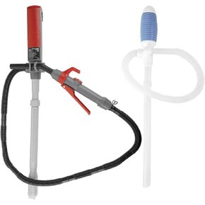 Transfer Pump Bundle, TREP01-T Hand Fuel Pump, Telescopic Battery Operated with Flow Control, 10ft Discharge Hose - 2.4 GPM & TRDP15 Fuel Siphon Pump for Oil Diesel Kerosene Gas Transfer