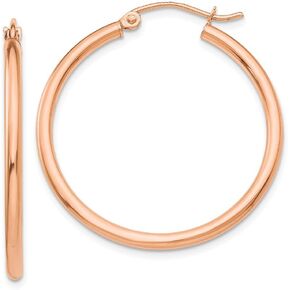 10K Rose Gold 2mm Tube Hoop Earrings - 31mm x 30mm