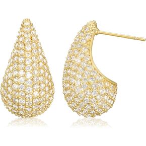 SWEETV Chunky Gold Hoop Earrings, Teardrop CZ 14K Gold Plated Hoop Earrings for Women Trendy, Statement Stud Earrings Jewelry for Women Girls Gift