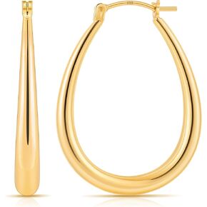 Gacimy Gold Chunky Hoop Earrings for Women, 14K Gold Plated Oval Hoop Gold Earrings with 925 Sterling Silver Post