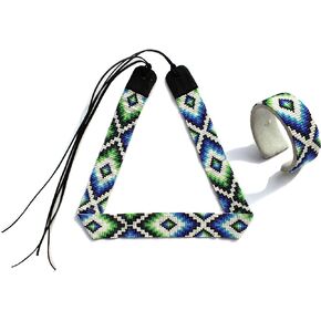 Beaded Hatband With Cuff Bracelet Native American Style Southwestern Cowboy Rode Handmade Head/Hat Band Collection